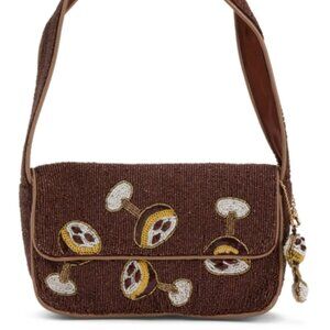 Espresso Martini Drink Made In India Hand Sewn Beaded Shoulder Bag w Charm NWT
